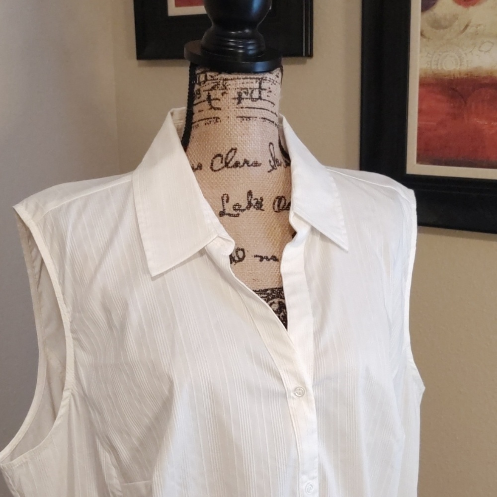 White sleeveless button up